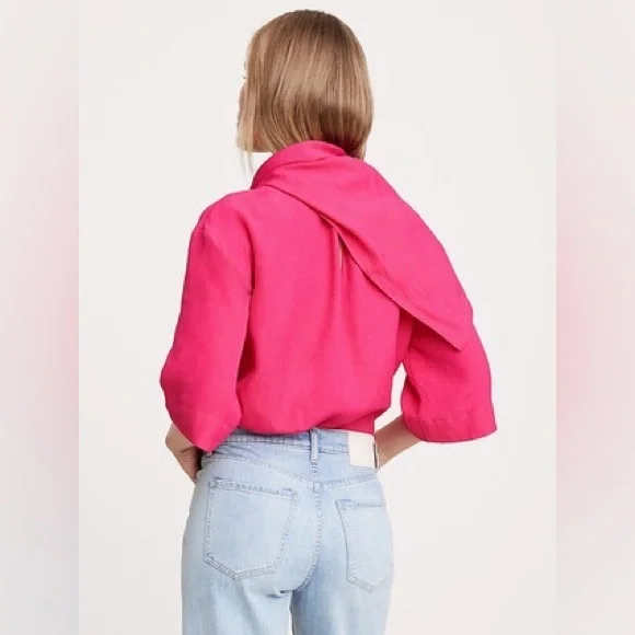 BANANA REPUBLIC VISCOSE-LINEN DUPIONI TIE-WAIST TOP - Picture 4 of 11